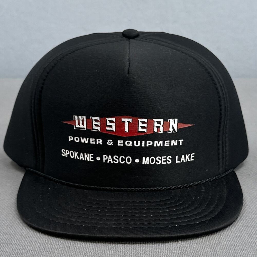 VTG Snapback Trucker Hat Western Power Equipment Nissin Foam Front Rope Blck Red